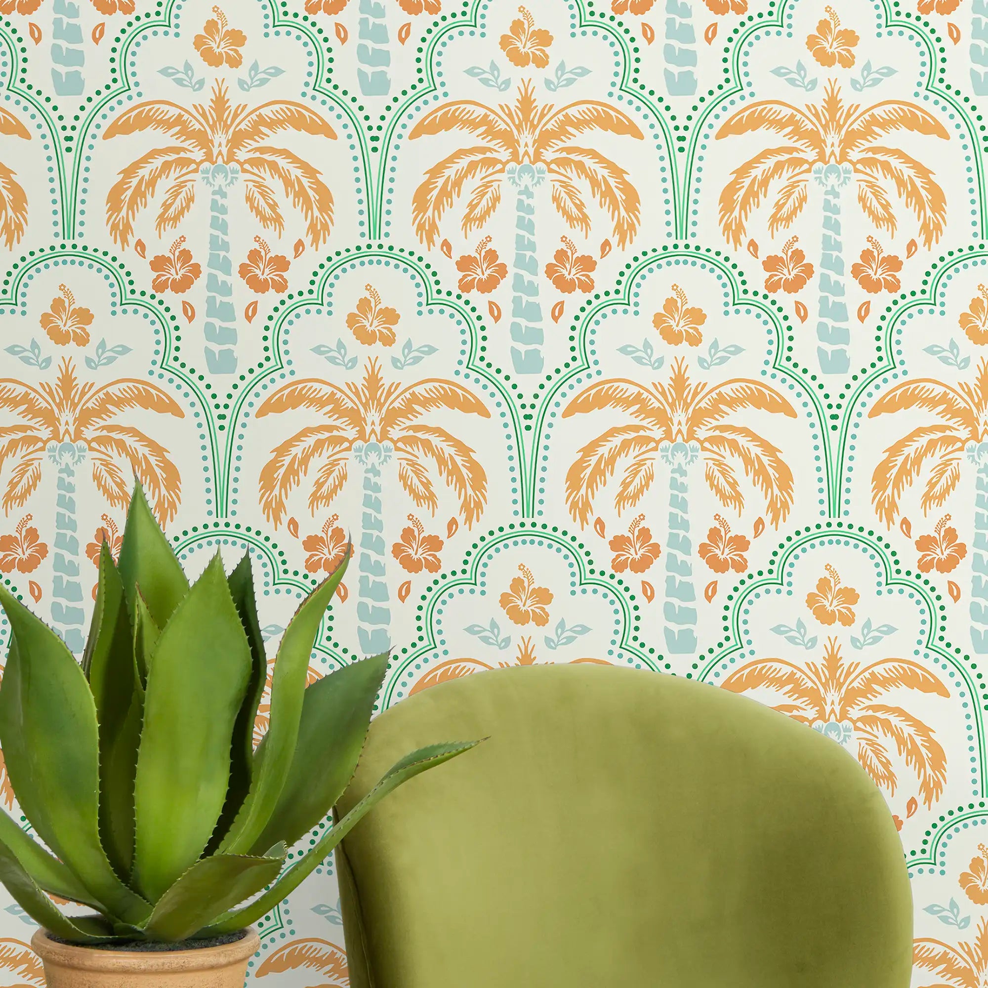 Tropical Vibes Wallpaper in Turquoise and Orange