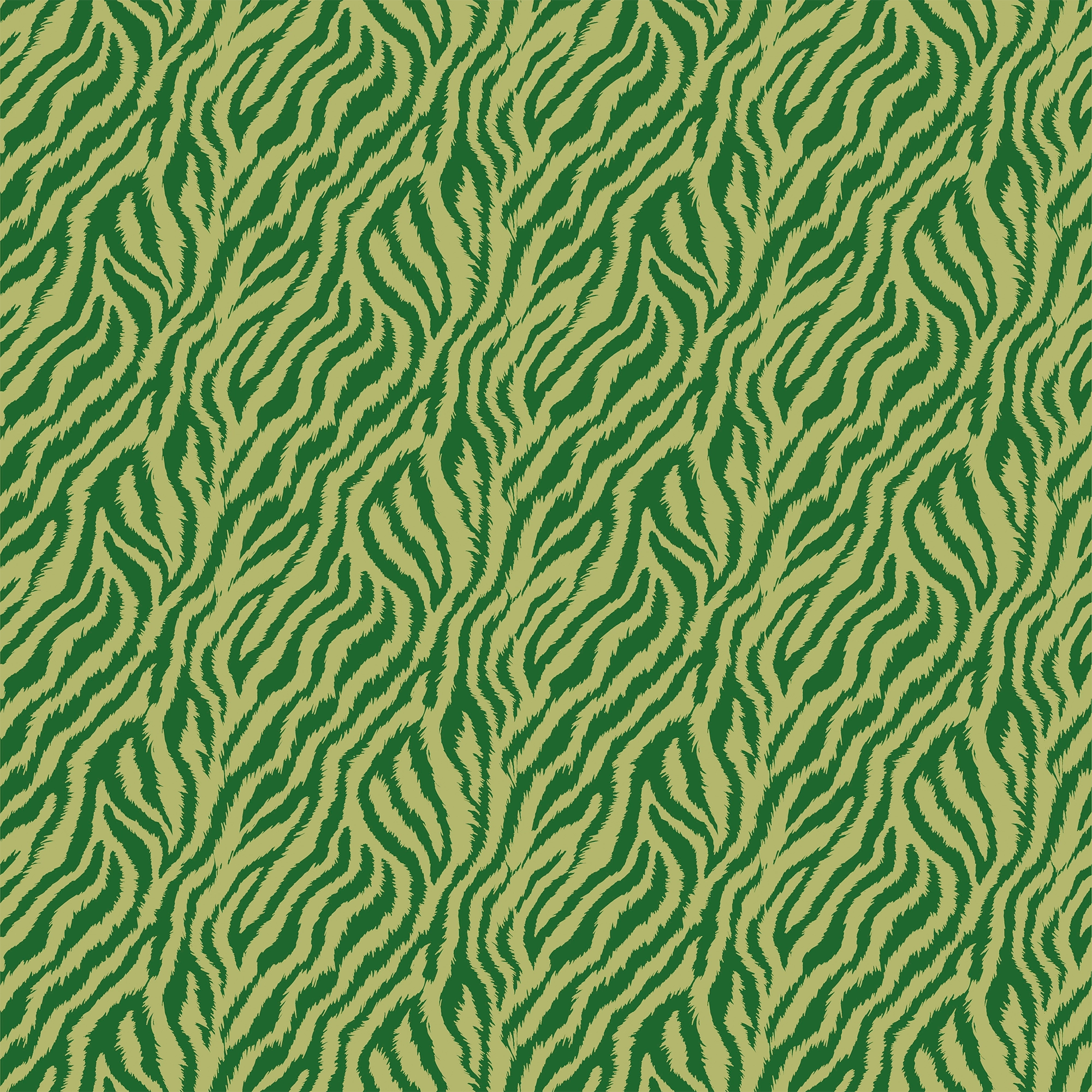 Truly Tiger Wallpaper in Olive Green on Green