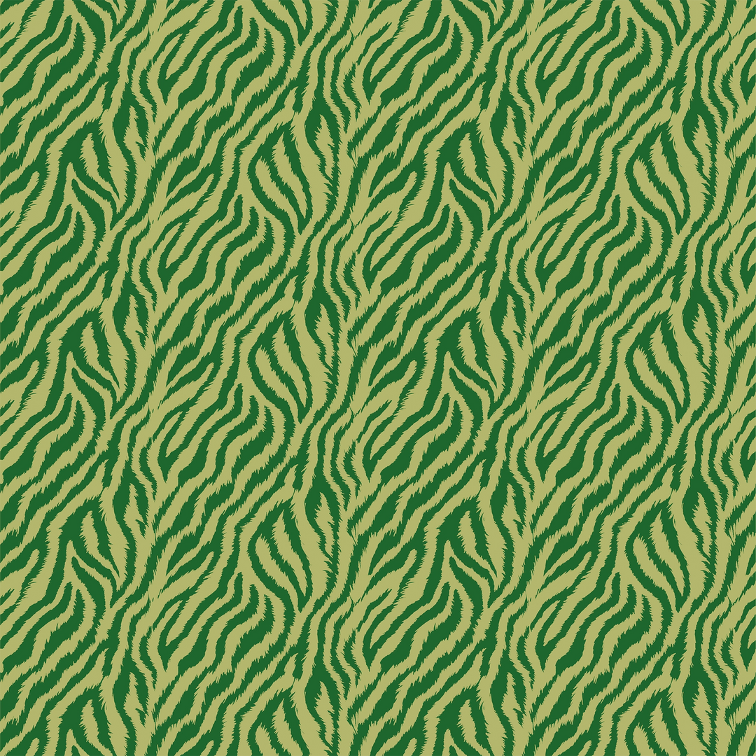 Truly Tiger Wallpaper in Olive Green on Green