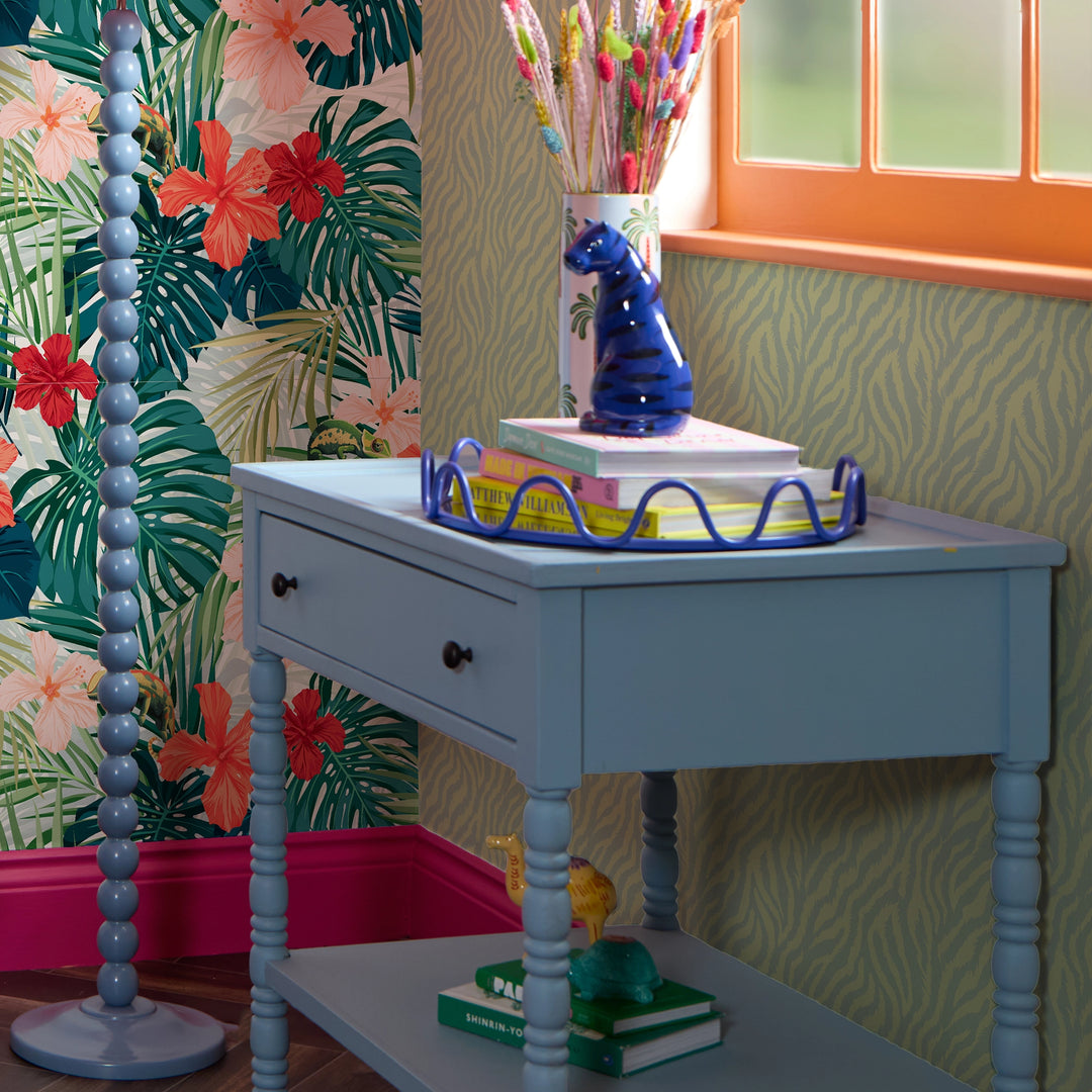 Truly Tiger Wallpaper in Teal on Green