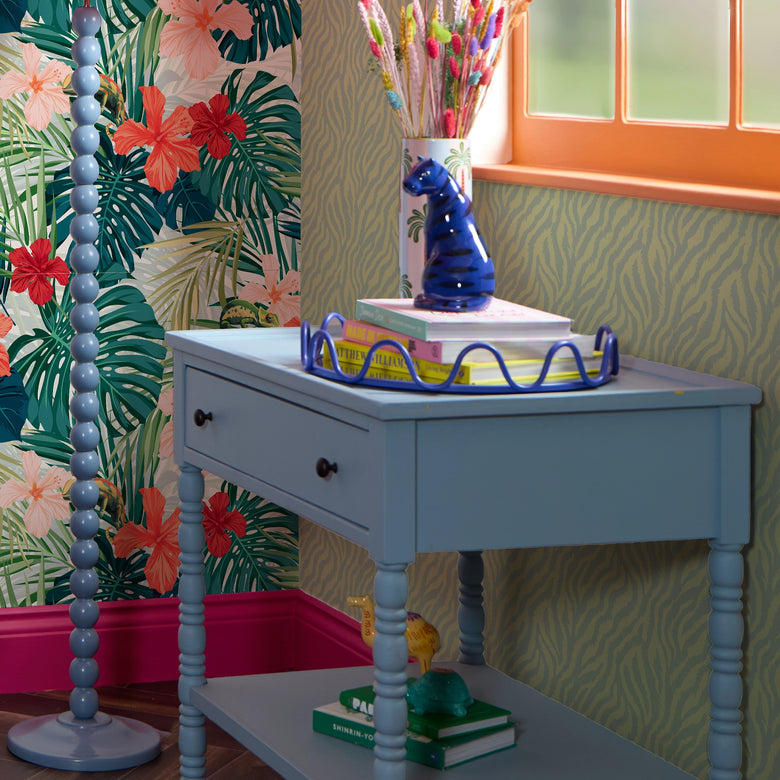 Truly Tiger Wallpaper in Teal on Green