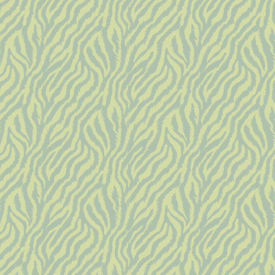 Truly Tiger Wallpaper in Teal on Green