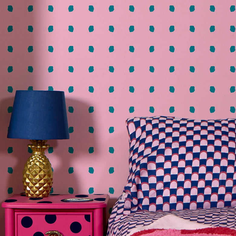 Utterly Dotty Wallpaper in Candy Pink & Deep Sea Green