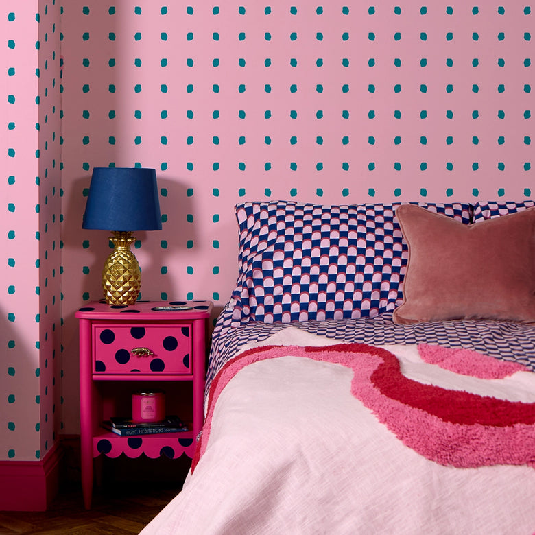 Utterly Dotty Wallpaper in Candy Pink & Deep Sea Green