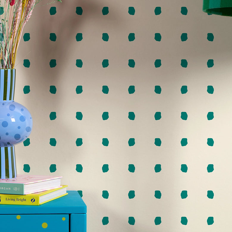Utterly Dotty Wallpaper in Double Cream & Teal