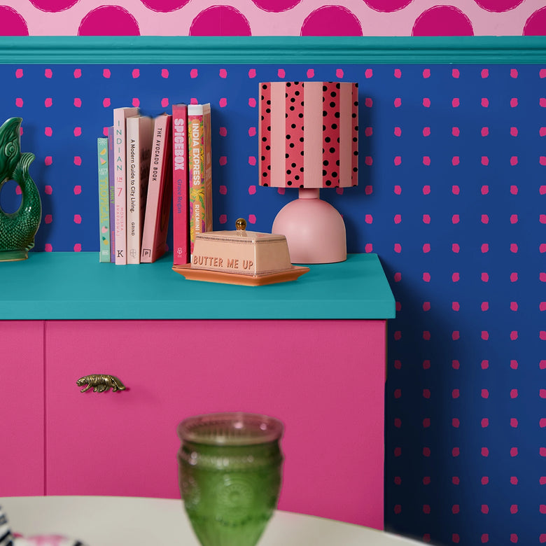 Utterly Dotty Wallpaper in Hot Pink and Cobalt Blue