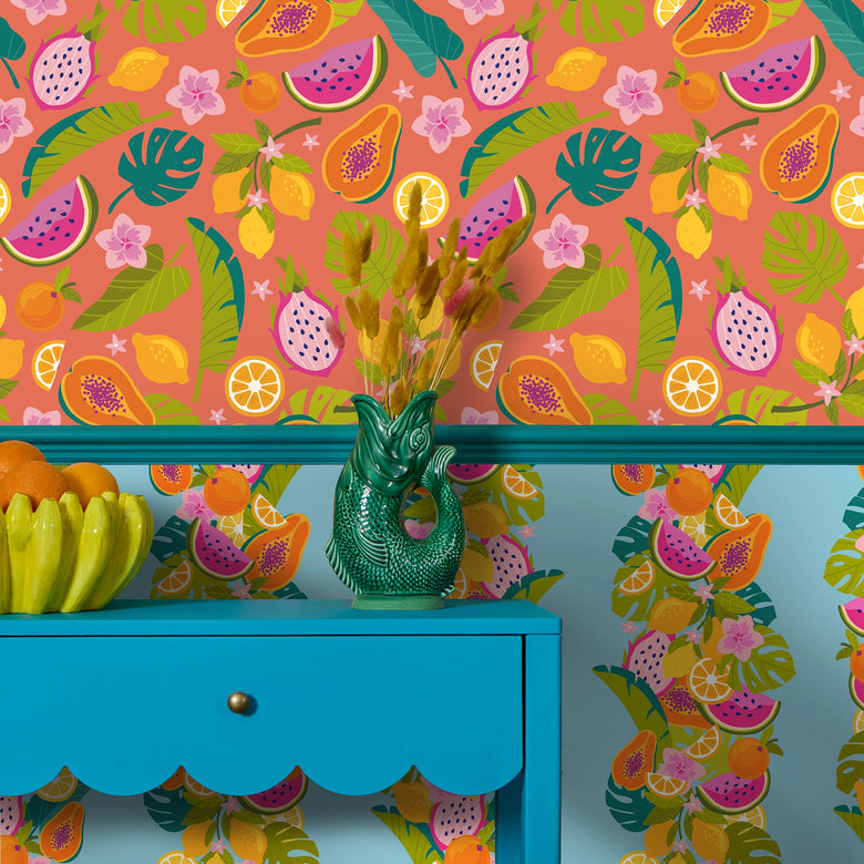 Watermelon Sugar Stripe Wallpaper in Sky Blue