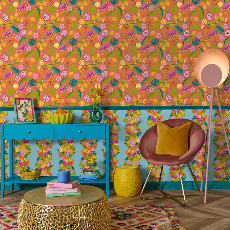 Watermelon Sugar Stripe Wallpaper in Sky Blue