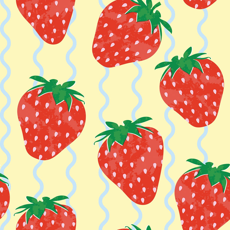 Wiggle with a Chance of Strawberry Wallpaper in Lemon and Mint