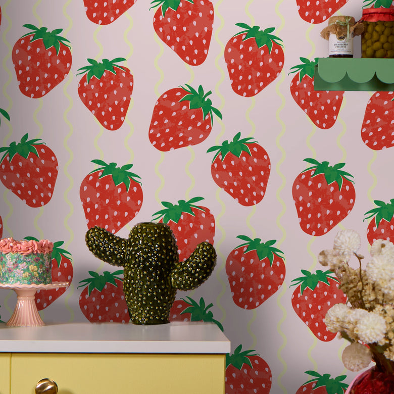 Wiggle with a Chance of Strawberry Wallpaper in Strawberry and Lemon