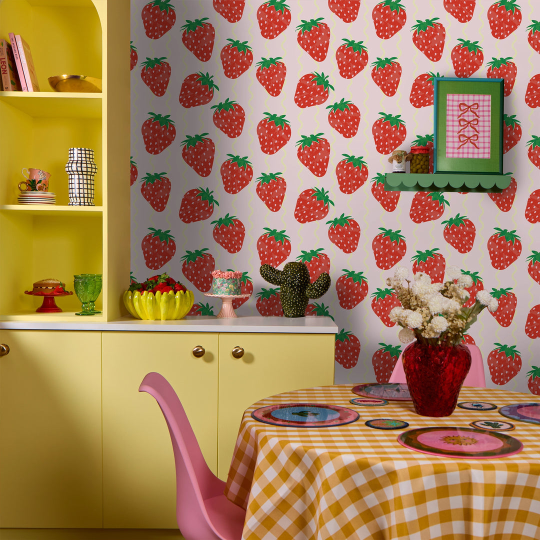 Wiggle with a Chance of Strawberry Wallpaper in Strawberry and Lemon