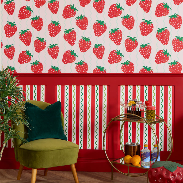Wiggle with a Chance of Strawberry Wallpaper in Strawberry and Mint