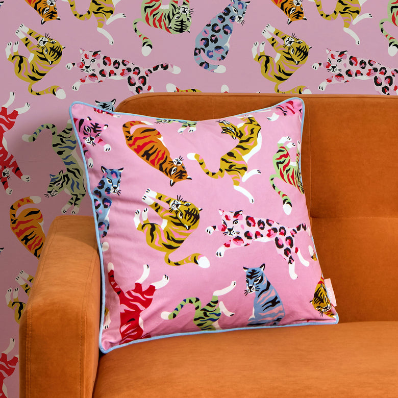 Wild AF Square Cushion in Bubblegum and Brights