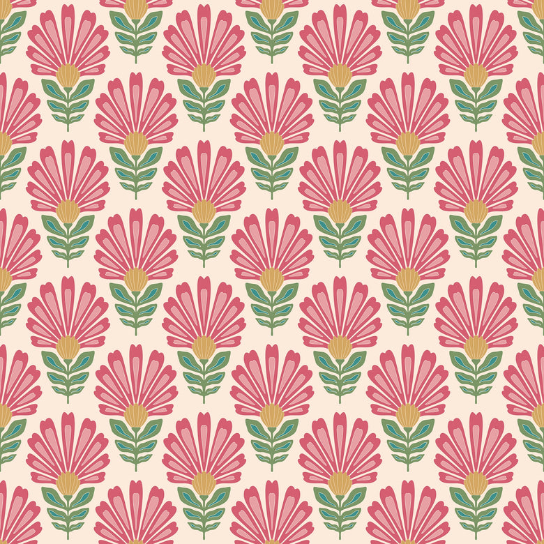 Woodcut Boho Wallpaper in Rich Red and Pink on Double Cream