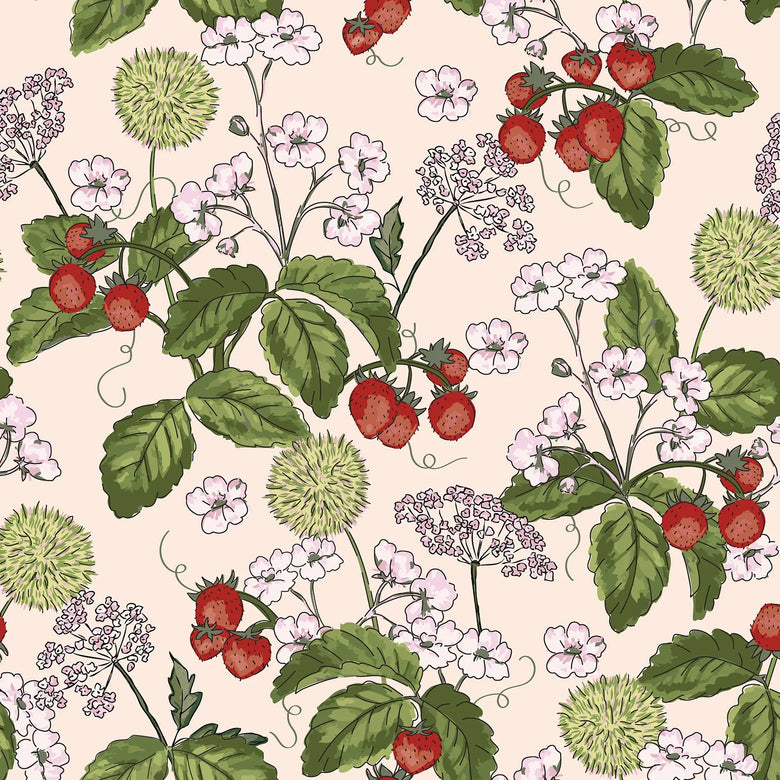 Sample of Woodland Strawberry Wallpaper in Vintage Cream