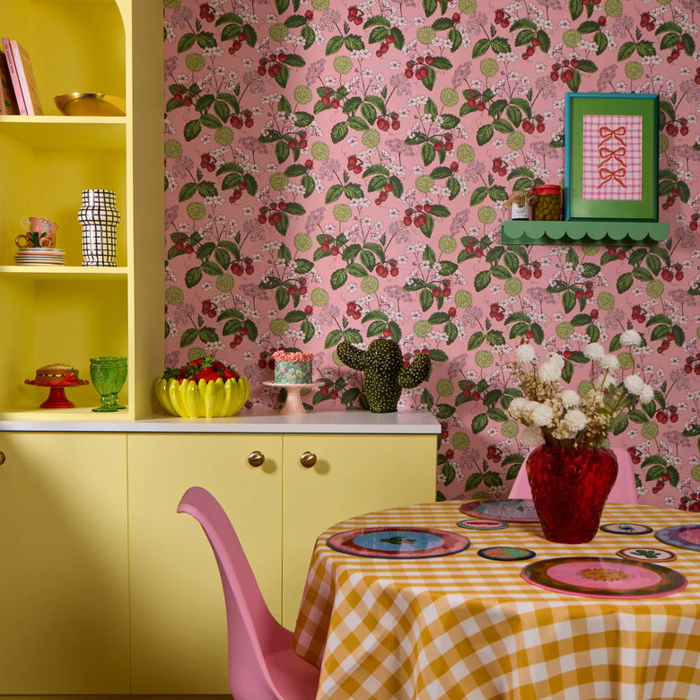 Woodland Strawberry Wallpaper in Sugar Pink