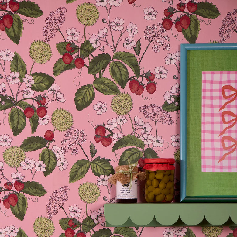Woodland Strawberry Wallpaper in Sugar Pink