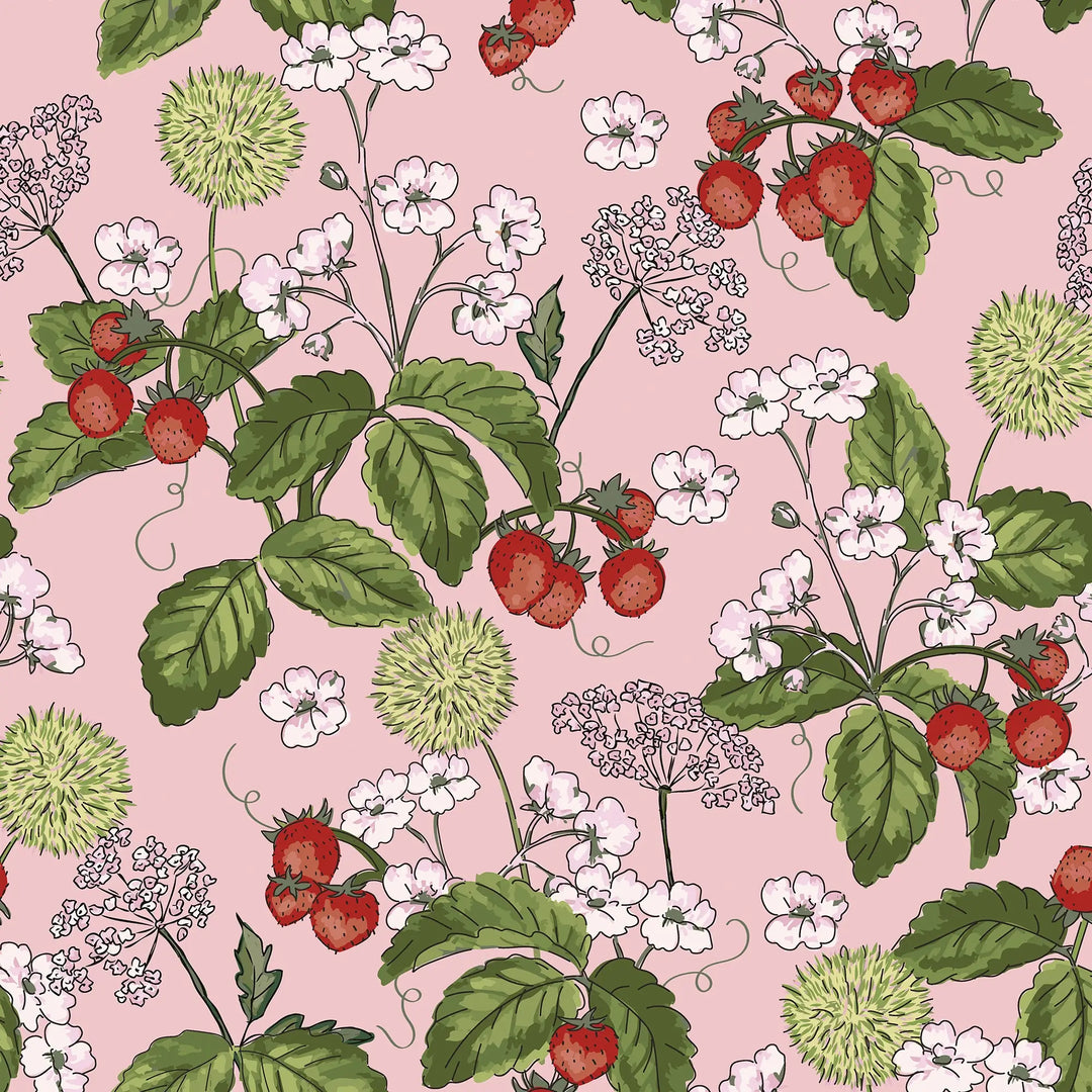 Woodland Strawberry Wallpaper in Sugar Pink