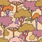 Thumbnail of tree wallpaper in olive green, earthy orange and grape colourway 