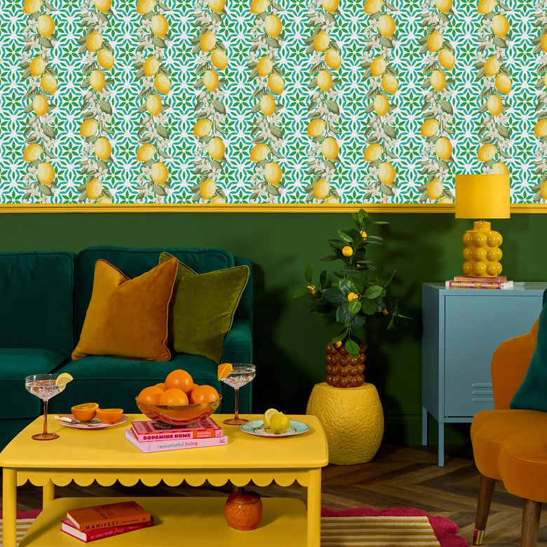 Zesty Lemons Wallpaper in Sorrento Lemon on Greens