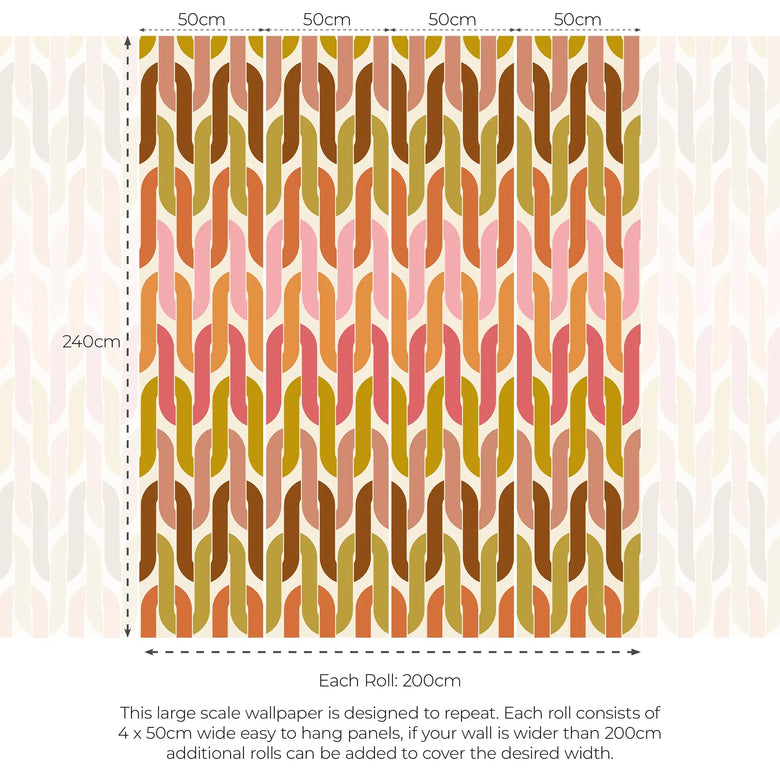 Stuck in a Loop Wallpaper in Pinks, Browns and Avocado