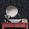 Bathroom with Dark Animal Print Wallpaper