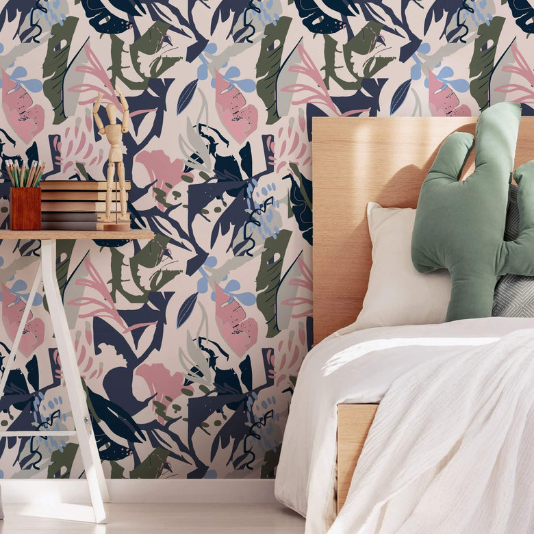 Bedroom with Abstract Wallpaper