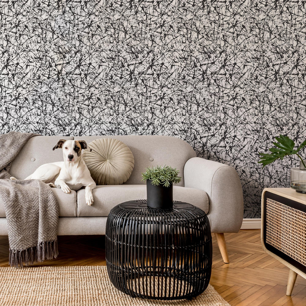 Painted Black and White Cow Print Repeat Pattern Wallpaper