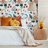 Bedroom with Peach and Teal Wallpaper