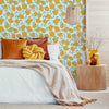Lemon Yellow and Teal Wallpaper in a Bedroom