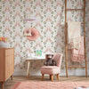 Bunny Tales Wallpaper in Peony Pink and Muted Grey