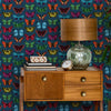 Wooden Side Table with Bright Butterfly Wallpaper
