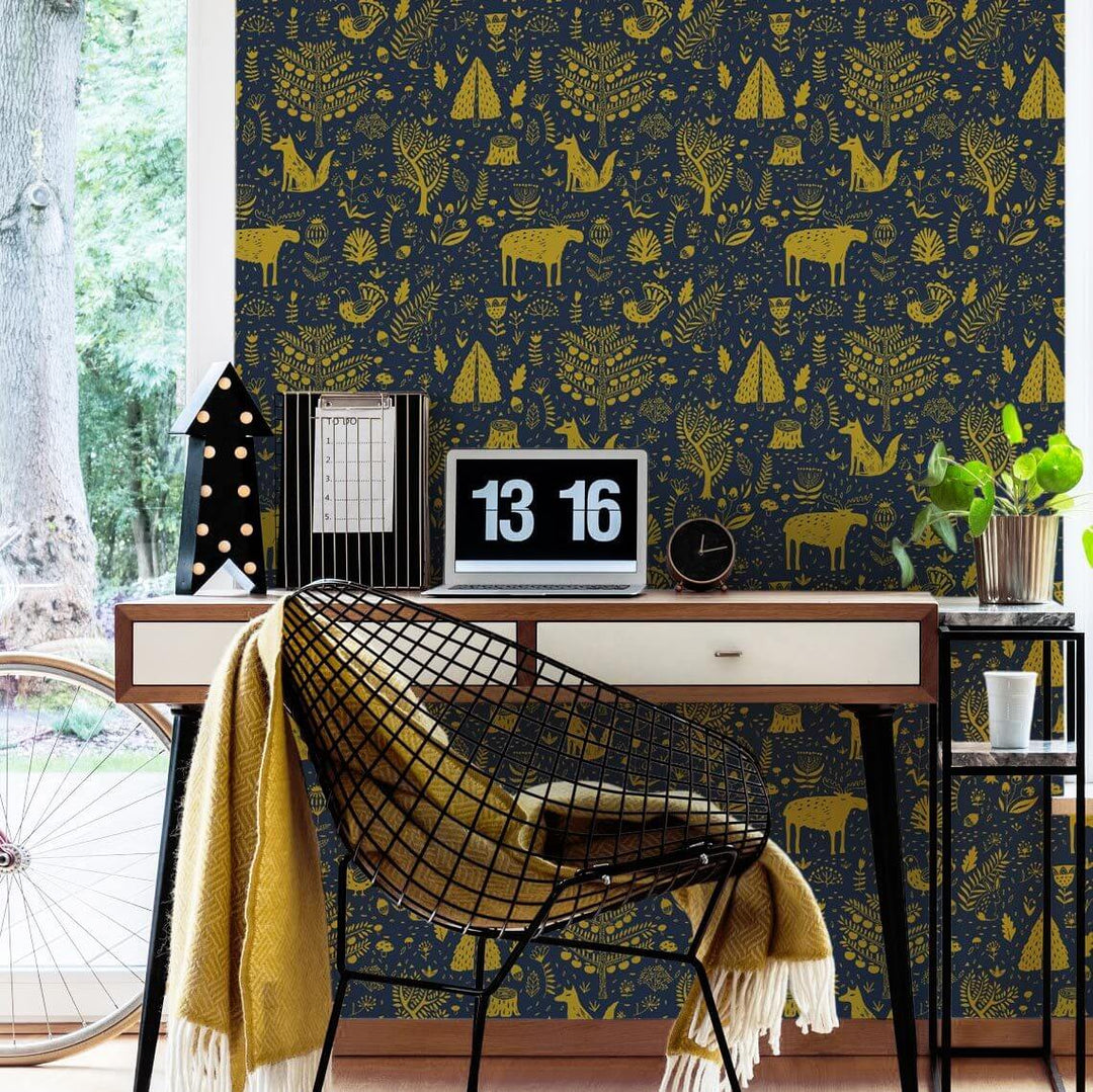 Office with Woodland Wallpaper