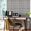 Desk and Chair with Monochrome Geometric Wallpaper