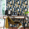 Retro Bauhaus-Style Home Office Wallpaper in Navy Blush and Mustards
