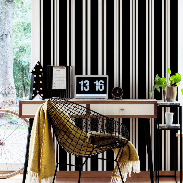 Black and White Vertical Stripe Wallpaper