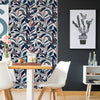 Dining Room with Tropical Leaf Wallpaper