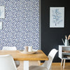 Dining Room with Blue Spotted Wallpaper