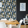 Retro Bauhaus-Style Dining Room Wallpaper in Navy Blush and Mustards
