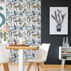 Dining Room with Cool Blue Jungle Wallpaper
