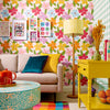 Flower Bomb Wallpaper in Brights on Strawberry Cheesecake