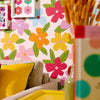 Flower Bomb Wallpaper in Brights on Strawberry Cheesecake