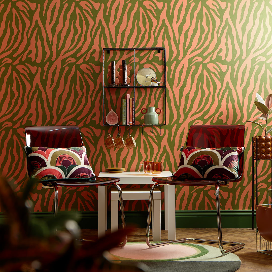 Good Vibrations Wallpaper in Avocado and Tuscan Rooftop