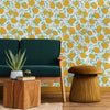 Retro Living Room with Lemon Yellow Wallpaper