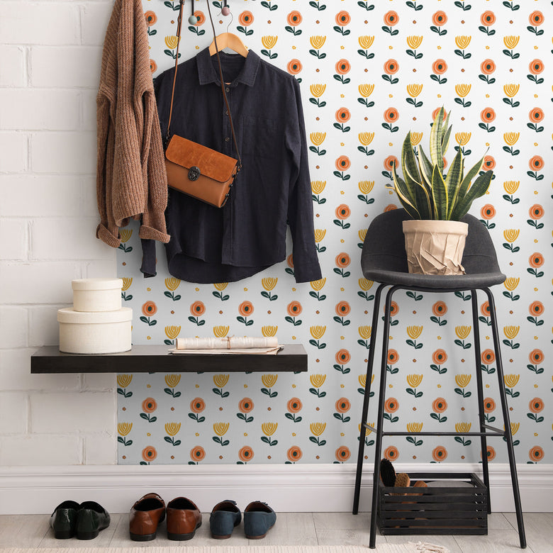 Hallway with Floral Wallpaper