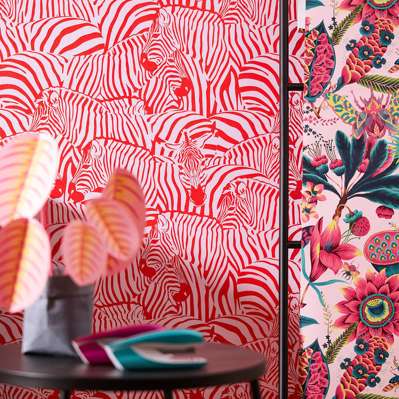 Hide and Seek Wallpaper in Red and Pink