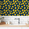 Kitchen with Blue and Yellow Lemon Wallpaper