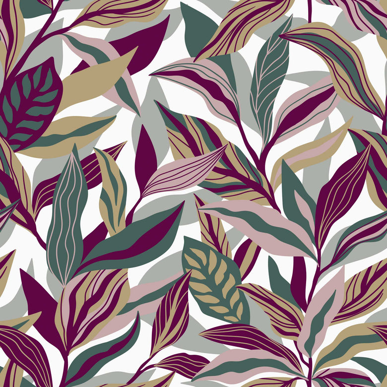 Sample of Honolulu Wallpaper in Sage Green, Plum and Stone