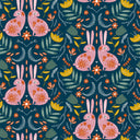 Bunny Tales Wallpaper in Teal and Cherry Blossom