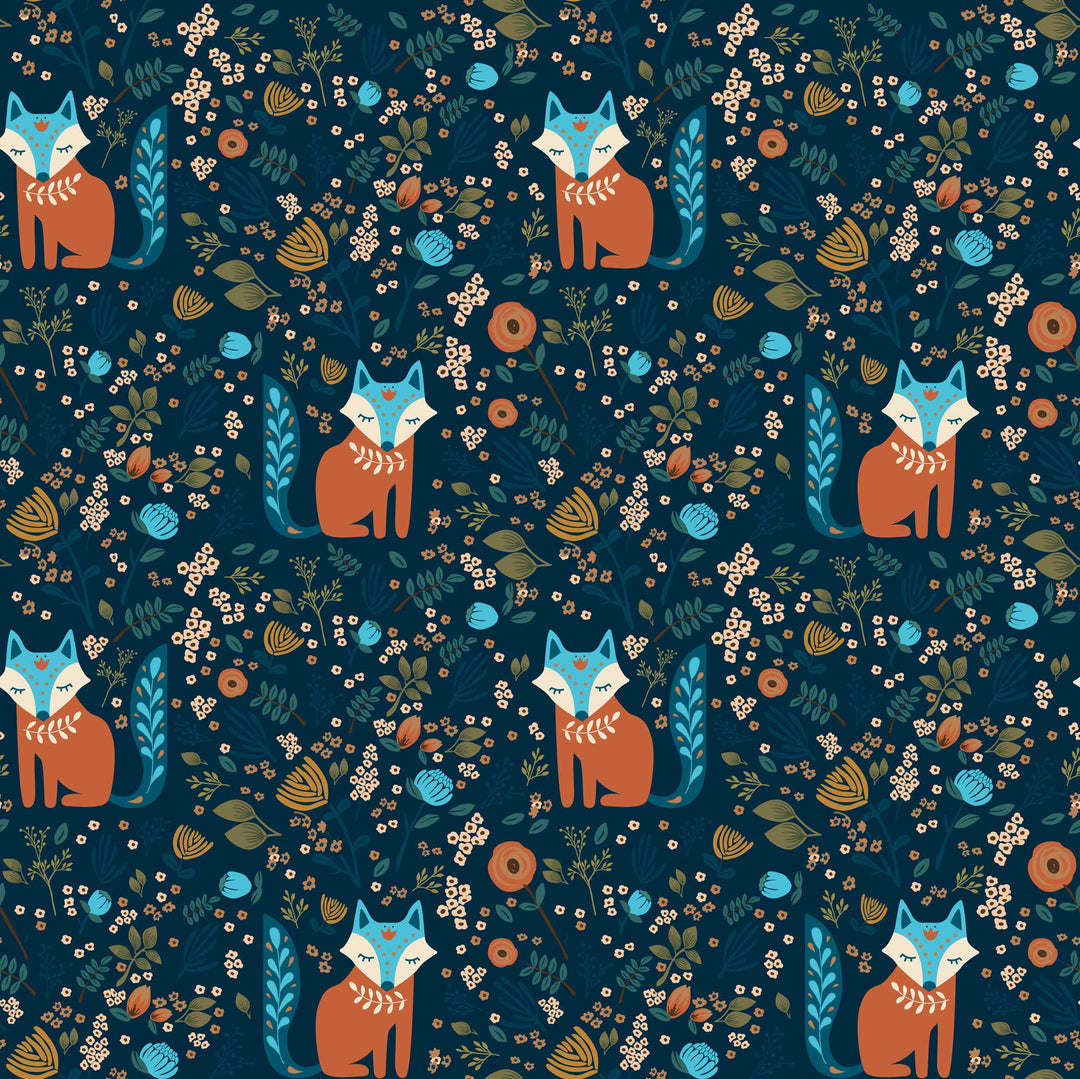 Let's Make A Den Wallpaper in Midnight Blue and Fox Orange